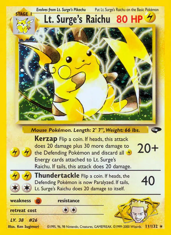 Lt. Surge's Raichu 011/132 (Gym Challenge) - Unlimited Holofoil