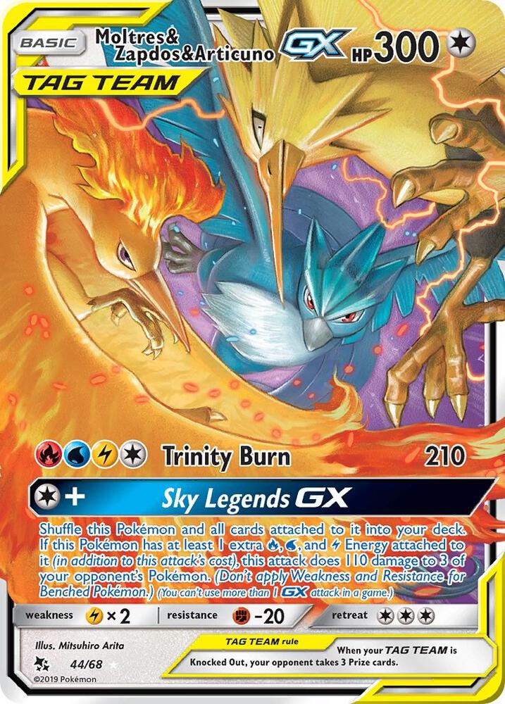 Moltres and Zapdos and Articuno GX 44/68 (Hidden Fates) - Holofoil