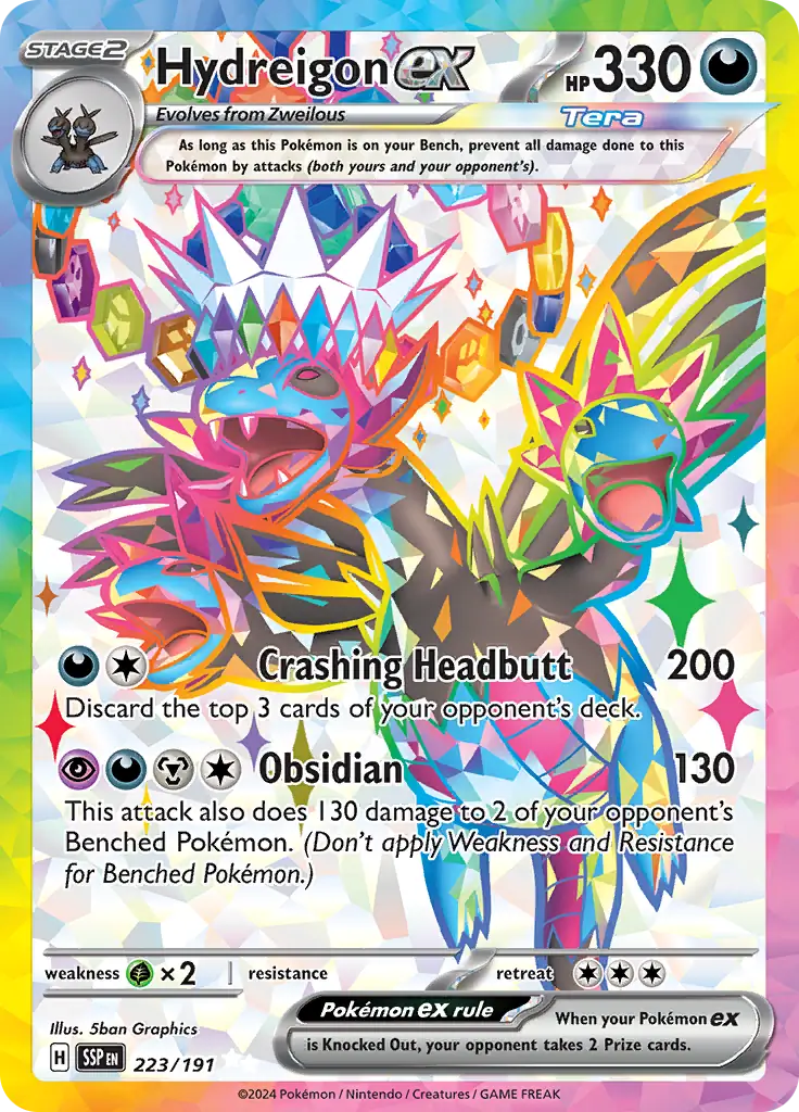 Pokemon TCG Scarlet & Violet Surging Sparks Hydreigon EX 223/191 Melbemon Trading Cards Pokemon TCG Scarlet & Violet Surging Sparks Hydreigon EX 223/191 Melbemon Trading Cards