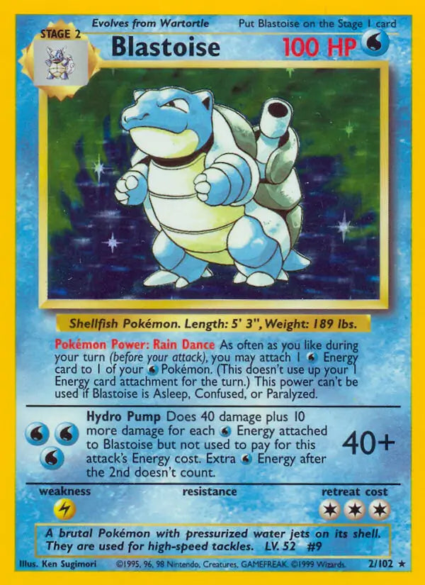 Pokemon TCG 1999 Base Set Unlimited Blastoise Holo 2/102