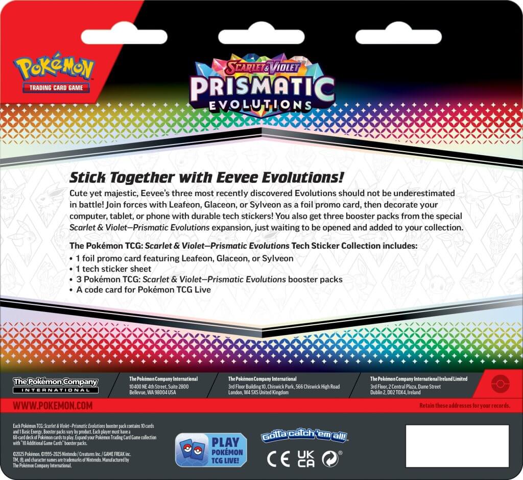 Pokemon TCG Scarlet & Violet Prismatic Evolutions Tech Sticker Collection