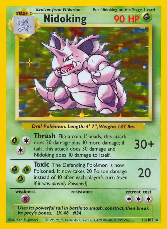Pokemon TCG 1999 Base Set Unlimited Nidoking Holo
