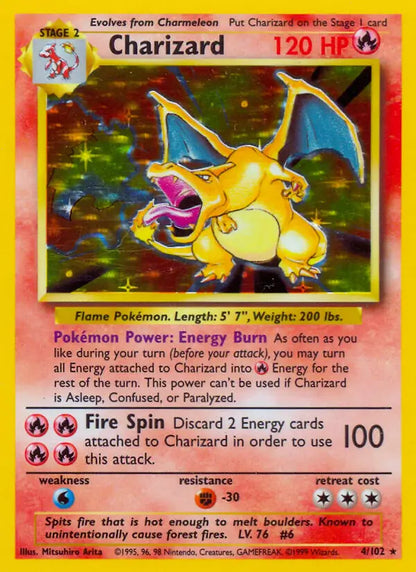 Pokemon TCG 1999 Base Set Unlimited Charizard Holo 04/102