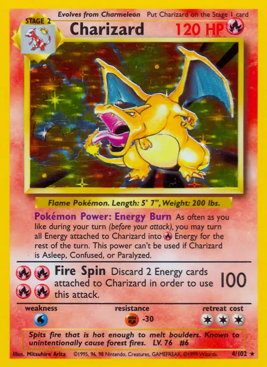 Pokemon TCG 1999 Base Set Unlimited Charizard Holo 04/102