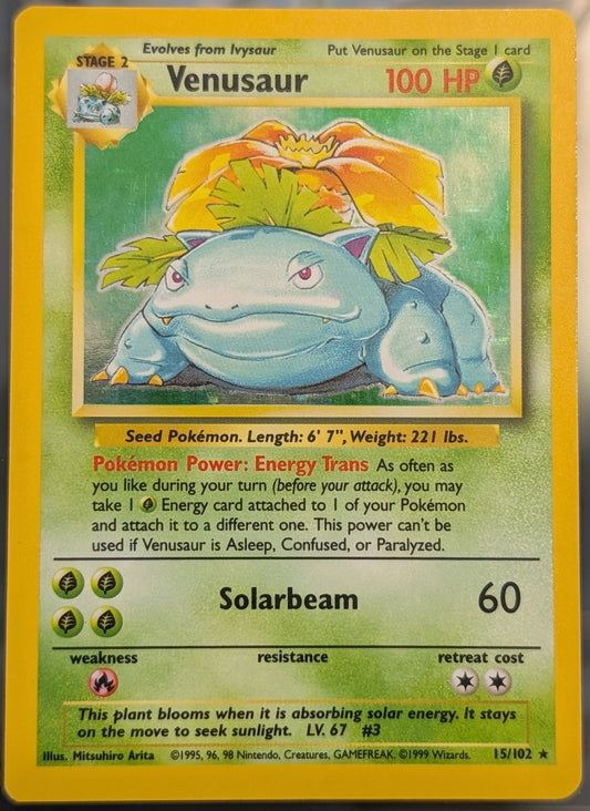 Pokemon TCG 1999 Base Set Unlimited Venusaur Holo Rare 15/102